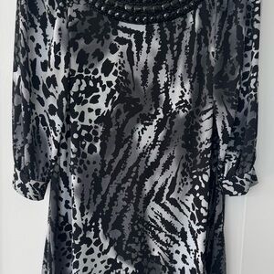 B. Smart Black and Gray Animal Print Dress